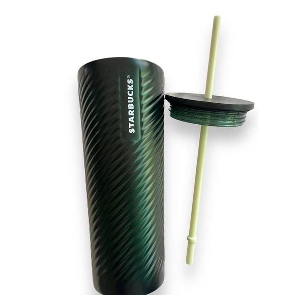 2022 Starbucks Green Swirl Forest Textured Stainless Steel Venti Tumbler 24 oz - Picture 8 of 12